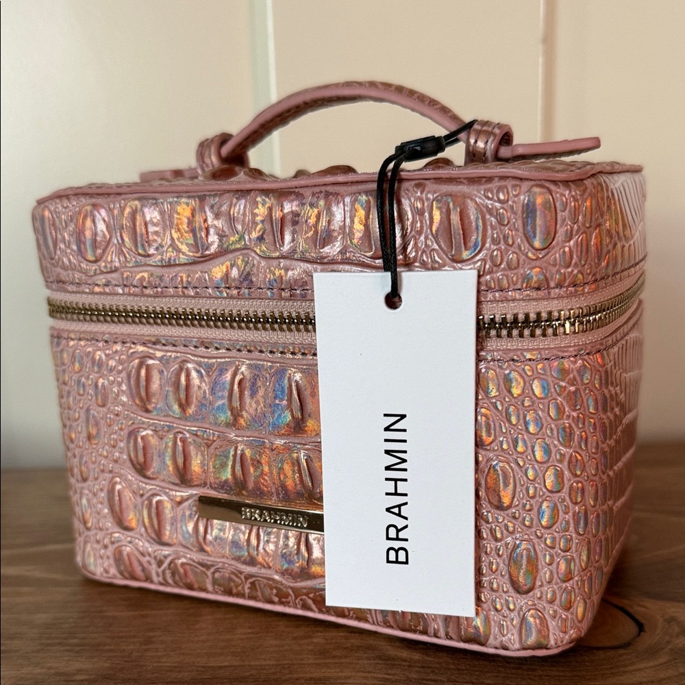 Brahmin Small Charmaine Train Case Rose Gold Melbourne Genuine Leather - Picture 3 of 7